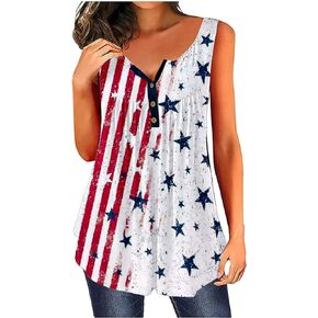 Roshop St Patrick's Day Women's Lucky Shamrocks Four Leaf Clover Printed Button Collar Sleeveless Pleated Tunic Tops