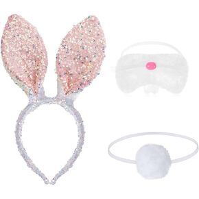 اييجيليو مجموعة زي تنكري على شكل اذني ارنب عيد الفصح، راس ارنب ابيض من الترتر، ذيل انف ارنب، اكسسوار تنكري للهالوين وعيد الفصح للفتيات والنساء in Kuwait