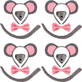 16 Pcs Mouse Costume Set Mouse Ears Headband Nose Tail Bow Tie Accessories for Kids Halloween