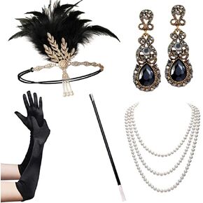 YEEBOM 1920s Flapper Accessories Set for Women, Roaring 20s Great Gatsby Feather Headband Accessories for Weeding Bride