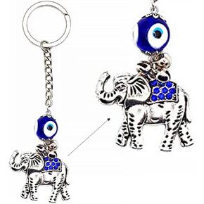 Bravo Team Silver Elephant Head w/Big Evil, Blue Crystal Eyes Keychain, Good Luck Charms, Home, Office & Car Ornaments