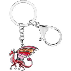 BONSNY Enamel Metal Novelty Fantasy Dragon Dinosaur Keychains For Women Gift Car Purse Rings Charms Lucky Symbol