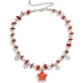 Fuqimanman2020 Y2K Star Necklace Colorful Irregular Healing Crystal Stone Choker Statement Star Charms Pendant Necklace Choker for Women Girls Summer Jewelry Gift
