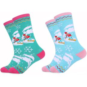 Esaroll Snow Skiing Socks for Kids 2 Pairs Warm Thick Long Knee Snow Socks for Boys Girls Winter Snow Skiing Socks