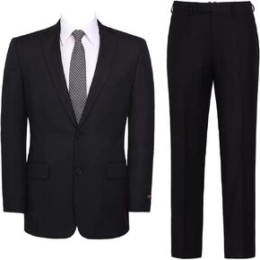 Men's Suit 2 Piece Classic Fit Suits 2 Buttons Notch Lapel Solid Single Breasted Jacket Blazer and Pants Set Black