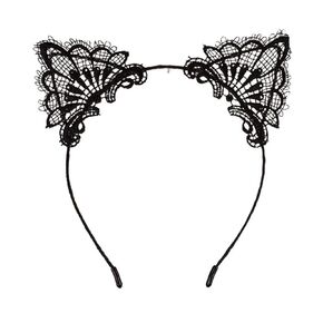 Lace Cat Ears Headband Halloween Fancy Dress Cat Woman Girls Hairband Cosplay (Black)