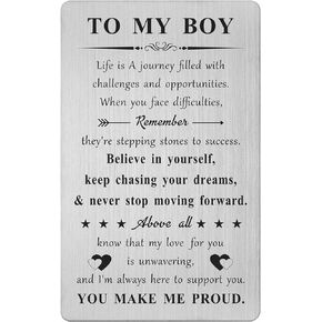 DGXMD Son Gifts from Mom - to My Son I Love You Gift for Him Boys Men - Inspirational Quote Engraved Card Gift for Graduation Birthday Christmas