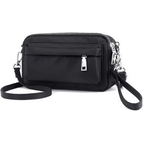 YANAIER Multi-Zipper Crossbody Handbag Purse, Women's Nylon Wristlet Mini Crossbody Bag Clutch with 2 Straps