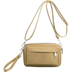 YANAIER Multi-Zipper Crossbody Handbag Purse, Women's Nylon Wristlet Mini Crossbody Bag Clutch with 2 Straps