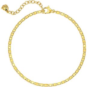 MEVECCO سوار خلخال ذهبي 18 قيراط مطلي بالذهب خلخال أنيق لطيف حبة مسطحة مقطوعة بالليزر سطح مسطح بيضاوي سلسلة ربط مكعب سلسلة ثعبان خلخال خلخال شاطئ صيفي رقيق للنساء in Kuwait