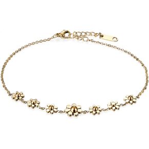 Cupimatch Woman Daisy Flowers Link Bracelet, Stainless Steel Anklet Adjustable Chain 8.7 inch