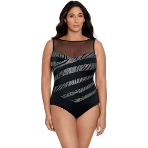 Longitude Women's Swimwear Mesh Scoopback Highneck Long Torso Soft Cup One Piece Swimsuit