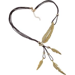 Leaf Rope Chain, Native American Feathered Pattern Pendant for Men, Women - Long Fine Necklace/Choker Jewelry, Bohemian-Style Fashion Statement Accessories for Collares/Sweater/Costume (Coffee&Golden)