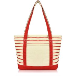 DALIX Stripe Tote Deluxe Shoulder Bag Cotton Canvas