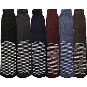 Yacht & Smith Mens Thermal Slipper Socks, Non-Skid with Gripper Bottom, Hospital Tube Socks, Assorted Colors (6 Pairs Assorted B, (10-13))
