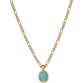 UniLogue Mint Green Oval Natural Stone Holiday Style Roman Amazonite 18K Gold Plated Titanium Steel Necklace Choker Chain
