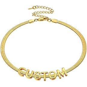 ChainsHouse Flat Snake Chain Herringbone Choker Necklace for Women, Stainless Steel/Rose Gold/18K Gold Plated Dainty Adjustable Simple Short Layered Necklaces, 12"/15"/18" with 3.5" Extender