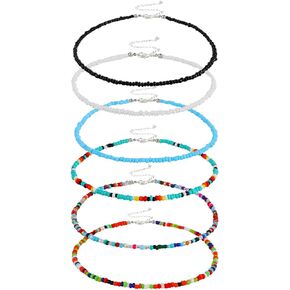JELIEE 6 Pcs Beaded Choker Necklaces Colorful Tiny Seed Beaded Necklace Boho Seed Beaded Choker Necklace Cute Beach Necklace Chain Jewelry for Women Girls
