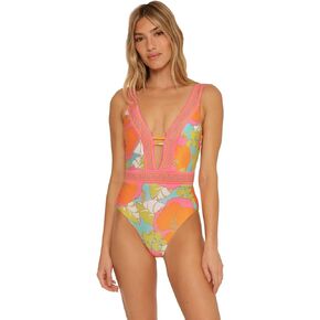 Playa De Flor Plunge One Piece Swimsuit, Multi, 12