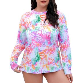 Halcurt Women's Plus Size Long Sleeve Rash Guard UPF 50+ Loose Fit Swimsuit Top in Kuwait