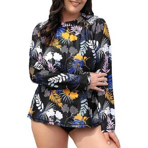 Halcurt Women's Plus Size Long Sleeve Rash Guard UPF 50+ Loose Fit Swimsuit Top in Kuwait