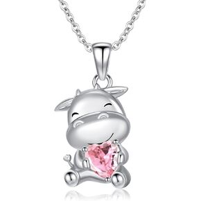 Animals Necklace for Women Daughter Sterling Silver 12 Month Birthstones Necklace Gifts Axolotl Cow Pig Jewelry Gifts for Girls Daughter Granddaughter Niece Birthday Christmas Graduation Animals Gift