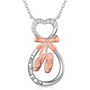 Feijiesi Dance Gifts Ballerina Necklace 925 Sterling Silver Ballet Shoes Pendant Necklace Ballerina Jewelry Gifts for Women Girls