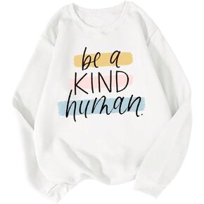 SweatyRocks Women's Oversized Letter Print Long Sleeve Crewneck Top Thermal Lined Pullover Sweatshirt