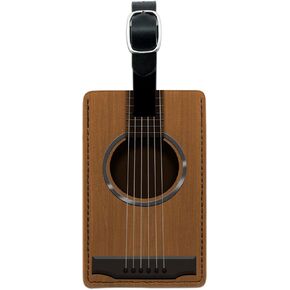 Graphics & More Acoustic Guitar Strings Leather Luggage Id Tag Suitcase Carry-on, Black
