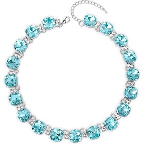 Grey/Blue Austrian Crystal Wedding Bridal Jewelry Set for Brides Bridesmaid, Gemstone Statement Necklace and Earring Set Formal Prom Jewelry Set for Silver-Tone Fit With Evening Dress