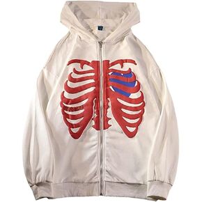 Skeleton Zip Up Hoodie,Y2K Sweatshirt,Fashion Vintage Jacket Graphics E-Girl 90s Graphic Sweatshirt for Men Women