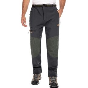 Men's Snow Ski Hiking Pants Fleece Lined Softshell Windproof Winter Insulated Cargo Pants with Zipper Pockets