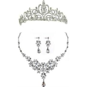 Ever Girl Bling Bride Hair Accessories Tiaras Earrings Necklace Wedding Sets
