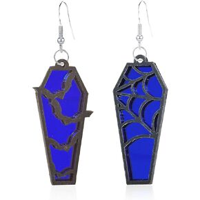 Just Follow Halloween Coffin Mirror Asymmetric Earrings Acrylic Bat Spider Web Horror Casket Dangle Drop Earring Punk Jewelry Gifts for Women Girls Bff