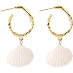AMOR SPES White Natural Sea Shell Gold Pearl Drop Earrings Dangle Earrings for Women Girl Beach Jewelry