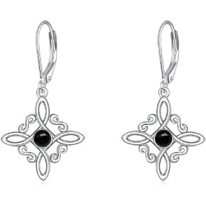 Witches Knot Earrings Sterling Silver Witch's Magical Knot Earrings Moonstone Black Onyx Pagan Jewelry Celtic Cross Jewelry for Women Girls