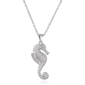 cmoonry 18K Gold Plated CZ Zircon Seahorse Pendant Necklace For Women Girl 17.7"+2"
