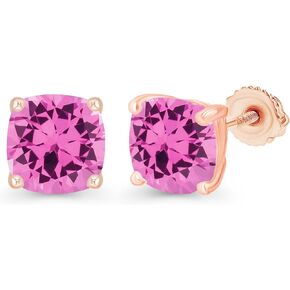 14K Gold Plated 925 Sterling Silver Hypoallergenic 7mm Cushion Cut Genuine Birthstone Solitaire Screwback Stud Earrings