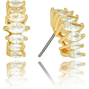LIFETIME JEWELRY “Stacked Diamonds" Cubic Zirconia Stud Earrings 24k Gold Plated