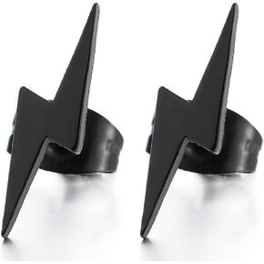 Pair Stainless Steel Lightning Bolt Stud Earrings for Men and Women, Screw Back