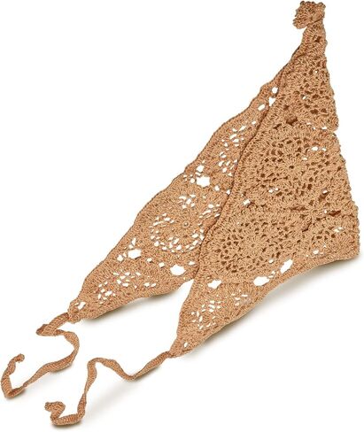 AeraVida Vintage Brown Headband Floral Crochet Bandana Cotton Hair Scarf of Kerchief | Womens Kerchief | Hair Bandanas for Women | Gift for Women in Saudi Arabia