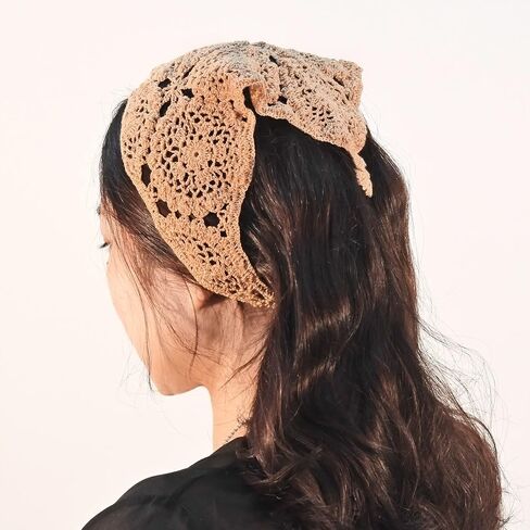 AeraVida Vintage Brown Headband Floral Crochet Bandana Cotton Hair Scarf of Kerchief | Womens Kerchief | Hair Bandanas for Women | Gift for Women in Saudi Arabia