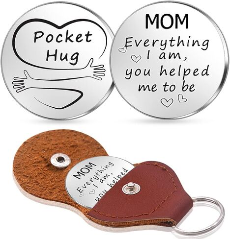 هدية تذكارية بعبارة «Everything I am Pocket Hug Token Token للأم، تذكار للعلاقات بعيدة المدى من الستانلس ستيل، هدية ملهمة مزدوجة الجوانب مع سلسلة مفاتيح من جلد البولي يوريثين للام من الابنة والابن in Saudi Arabia