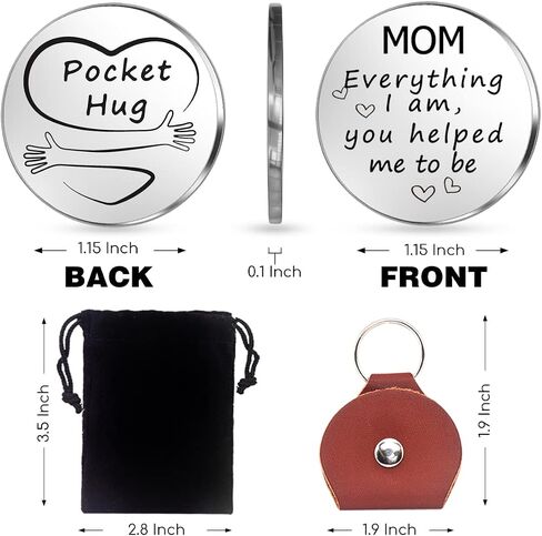 هدية تذكارية بعبارة «Everything I am Pocket Hug Token Token للأم، تذكار للعلاقات بعيدة المدى من الستانلس ستيل، هدية ملهمة مزدوجة الجوانب مع سلسلة مفاتيح من جلد البولي يوريثين للام من الابنة والابن in Saudi Arabia