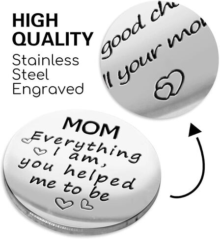 هدية تذكارية بعبارة «Everything I am Pocket Hug Token Token للأم، تذكار للعلاقات بعيدة المدى من الستانلس ستيل، هدية ملهمة مزدوجة الجوانب مع سلسلة مفاتيح من جلد البولي يوريثين للام من الابنة والابن in Saudi Arabia