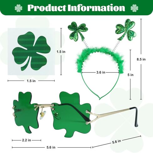 رتودان شريط راس بنمط نبات النفل الاخضر لعيد القديس باتريك ونظارة شمس خضراء من 72 قطعة من ملصقات التاتو لاكي شامروك لتزيين الحفلات الايرلندية القديس باتريك in Kuwait