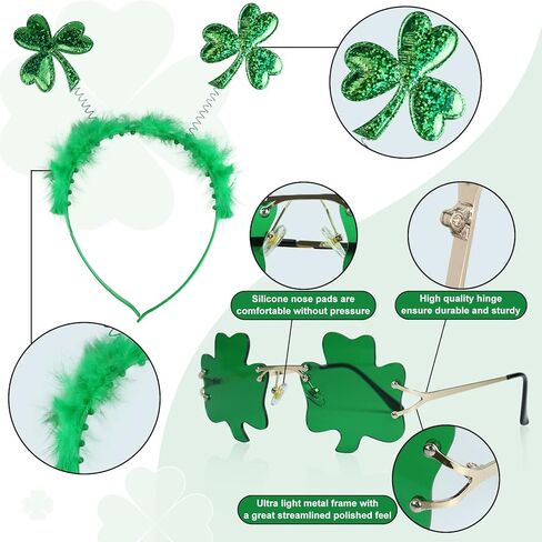 رتودان شريط راس بنمط نبات النفل الاخضر لعيد القديس باتريك ونظارة شمس خضراء من 72 قطعة من ملصقات التاتو لاكي شامروك لتزيين الحفلات الايرلندية القديس باتريك in Kuwait