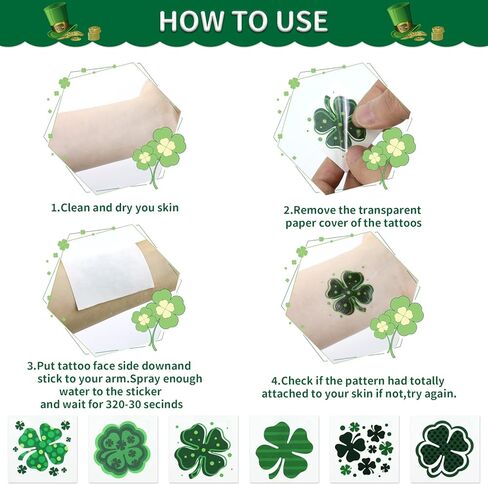 رتودان شريط راس بنمط نبات النفل الاخضر لعيد القديس باتريك ونظارة شمس خضراء من 72 قطعة من ملصقات التاتو لاكي شامروك لتزيين الحفلات الايرلندية القديس باتريك in Kuwait