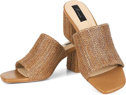 صنادل Ancomafio بكعب عالٍ للنساء، صنادل إسبادريل منزلق، صنادل مربعة من الأمام بكعب عالٍ مكتنز، أحذية صيفية أنيقة للاستخدام في الهواء الطلق سهلة الارتداء للحفلات in Kuwait