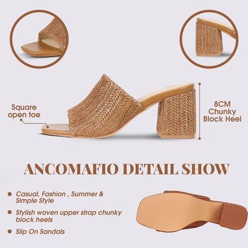 صنادل Ancomafio بكعب عالٍ للنساء، صنادل إسبادريل منزلق، صنادل مربعة من الأمام بكعب عالٍ مكتنز، أحذية صيفية أنيقة للاستخدام في الهواء الطلق سهلة الارتداء للحفلات in Kuwait